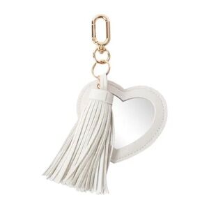 White Heart Mirror Heart Tassel Bag Charm Keychain Clip Ring
